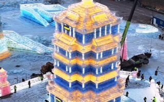 哈尔滨现巨型“黄鹤楼冰雕” 网友调侃：武汉被“偷家”了 ！